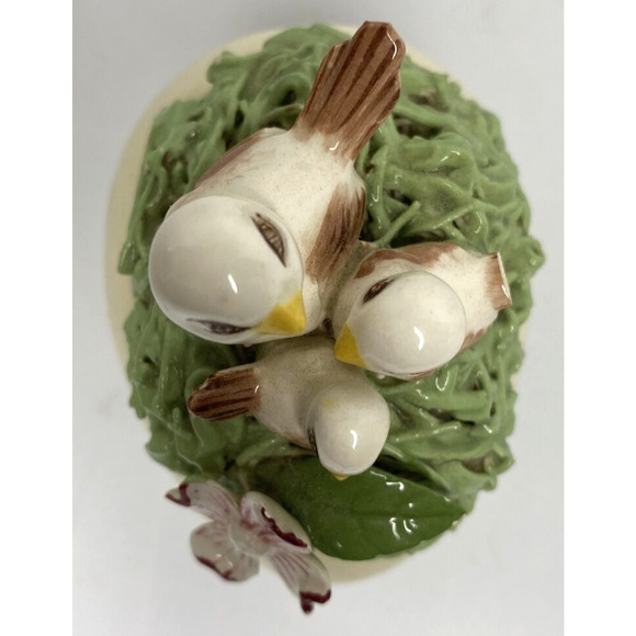 Vintage Unique Ceramic White Egg with 3D Flower Applique & Birds SKU PB188-4 - Picture 3 of 4